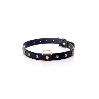 Collare donna con borchie pietre turchesi Fetish Boss nero bondage fetish BDSM pelle PU