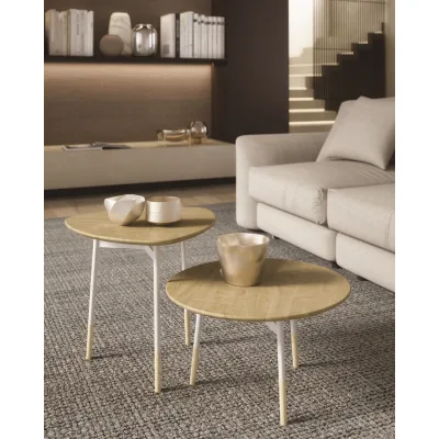 Maconi Tavolino Milano 1028 con piano in legno da Ø54 cm e h. 52 cm