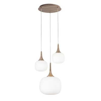 Sospensione in metallo con 3 diffusori in vetro bianco, lampadine E27, 39x150cm