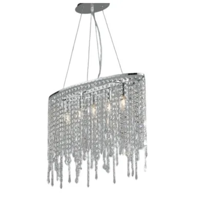 Lampadario a sospensione con pendenti in cristallo cromato e trasparente, 5 luci E14, 66.5x140cm