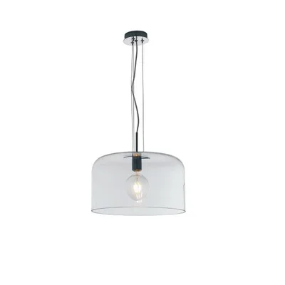 Lampadario a sospensione in vetro soffiato trasparente, lampadina E27, 40x150cm