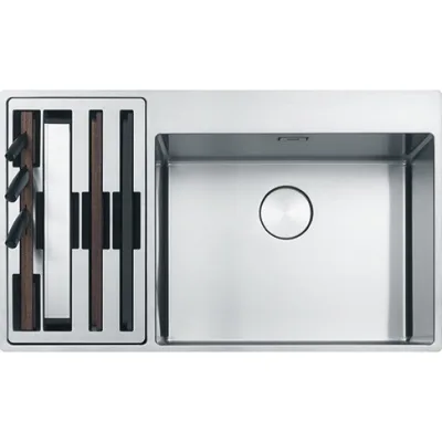 Franke: Lavello una vasca con vano accessorio a sinistra Box Center BWX 220-54-27 127.0538.260 finitura inox satinato da 86x5