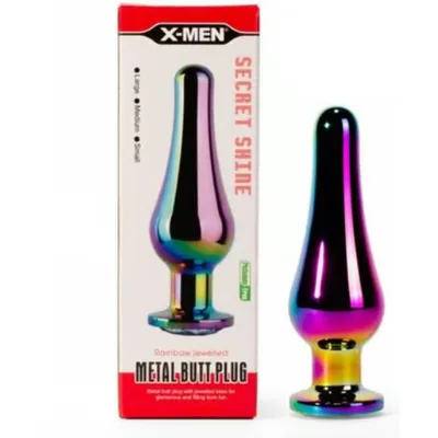 Plug anale X-men iridescente metallo Rainbow gemma base larga Small 9,4 cm sex toy