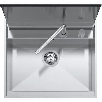 Barazza Lavello una vasca LAB COVER 1LLB606 finitura inox AISI 316 satinato da 57x51 cm Con coperchio e miscelatore - IN PROMOZIONE FINO AL 6/07