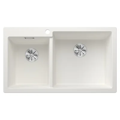 Blanco Lavello due vasche (vasca grande dx) PLEON 9 Platinum 5523061 finitura bianco da 86x50 cm - Sopratop