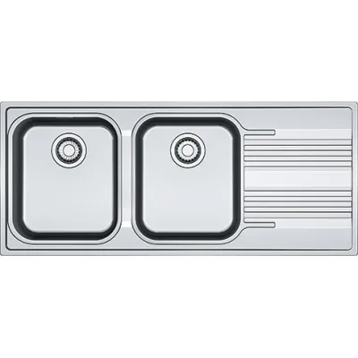 Franke: Lavello due vasche con gocciolatoio a destra Smart SRX 621 101.0356.895 finitura inox satinato da 116x50 cm