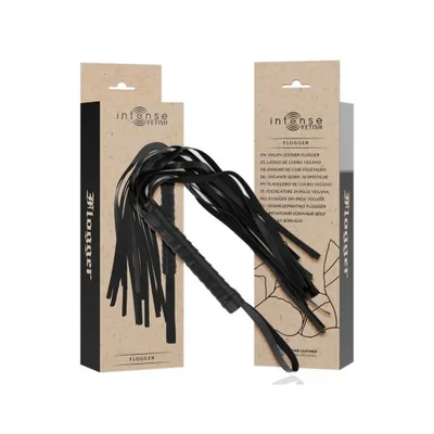 Intense Fetish Flogger Nero Pelle Vegana Frusta BDSM Ergonomica D-236014