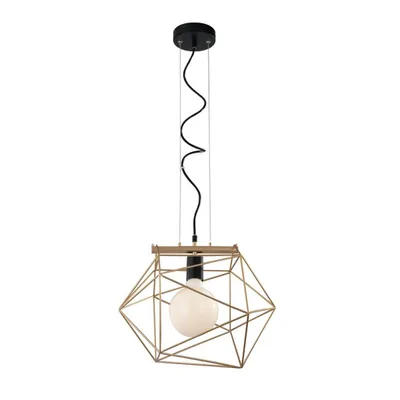 Lampadario a sospensione geometrico in metallo nero e oro, lampadina E27, 40.5x150cm