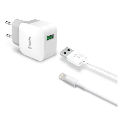 CELLY USBA WALL CHGER 12W+LIGHTNING CABLE TCUSBLIGHT