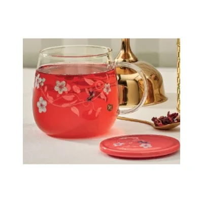 NEAVITA TAZZA IN VETRO CON COPERCHIO ROSA INFUSI DI PRIMAVERA 450ML