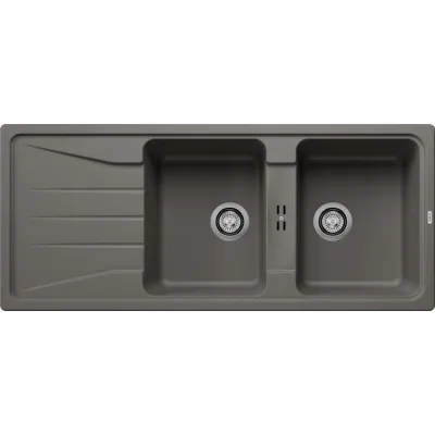 Blanco Lavello due vasche con gocciolatoio SONA 8 S 1527339 finitura grigio vulcano da 116x50 cm - Sopratop