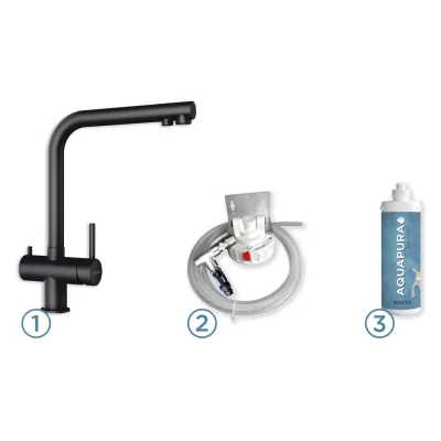 Schock Miscelatore 3 vie con kit acqua filtrata NEW AQUAPURA 3X1 SXPUR3BKN finitura acciaio nero