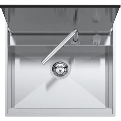 Barazza Lavello una vasca LAB COVER 1LLB606 finitura inox AISI 316 satinato da 57x51 cm Con coperchio e miscelatore