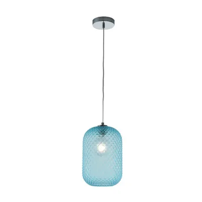 Lampadario elegante in vetro cristallo blu turchese, lampadina E27, 20x150cm