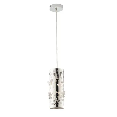 Lampadario a sospensione cilindrico Cromo 1Xe27 10X10X100Cm