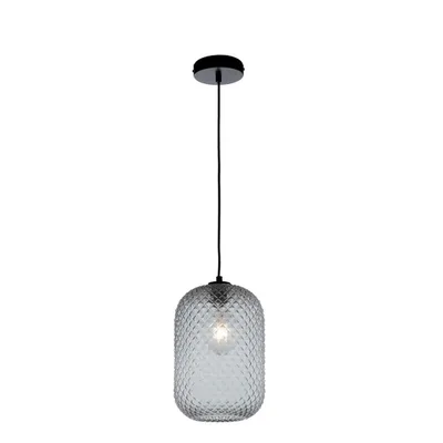Lampadario elegante in vetro cristallo grigio fumè, lampadina E27, 20x150cm