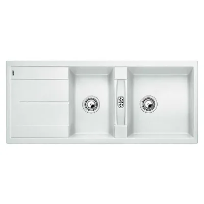 Blanco Lavello due vasche con gocciolatoio METRA 8 S 1513064 finitura bianco da 116x50 cm - Sopratop