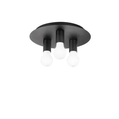 Plafoniera minimalista in metallo nero, 3 luci E27, 30x8.6cm