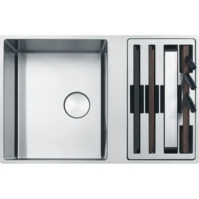 Franke: Lavello una vasca con vano accesorio reversibile Box Center BWX 220-41-27 127.0579.559 finitura inox satinato da 79x5