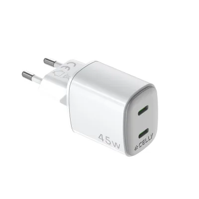CELLY 2USB-C WALL CHARGER GAN 45W WHITE UPTC2USBC45WWH
