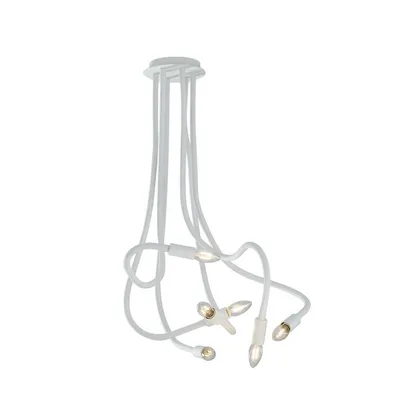 Plafoniera curvilinea in metallo e silicone bianco, 6 luci E14, 18x100cm