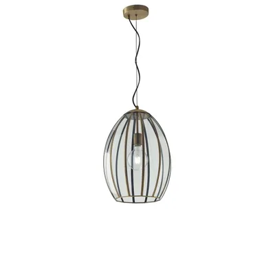 Lampadario a sospensione in vetro e ottone, 1 luce E27, 30x137cm