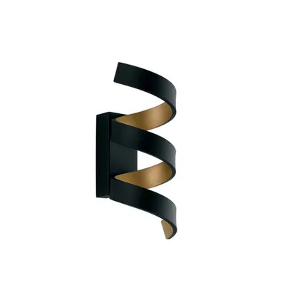 Applique LED nero a spirale in alluminio, 9W, Luce calda, 10x26cm