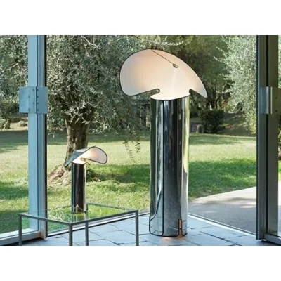 Flos Lampada da terra Chiara Floor finitura acciaio inossidabile con bordo nero