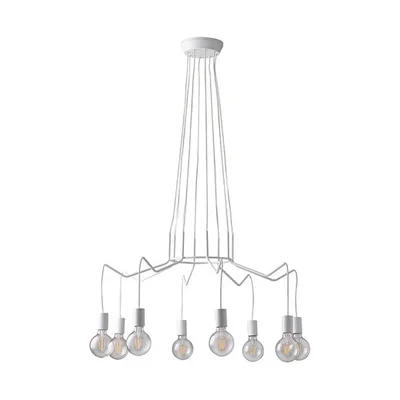 Lampadario a sospensione moderno in metallo bianco, 8 lampadine E27, 85x120cm