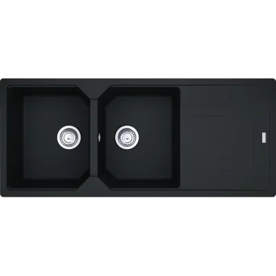 PRONTA CONSEGNA - Franke: Lavello due vasche con gocciolatoio Urban Incasso UBG 621 114.0686.789 finitura fragranite nero da 116x50 cm