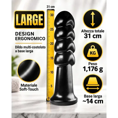 Plug anale XXL dilatatore per fisting 31 cm a sfere 7,2 cm nero 1,17 kg base larga extreme sex toy