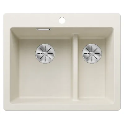 Blanco Lavello a una vasca con vaschetta PLEON 6 SPLIT Satin Gold 3527139 finitura soft white da 61x51 cm - Sopratop