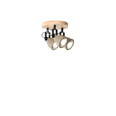 Applique in legno e cemento naturale nero e nichel, punti luce orientabili, 3 luci GU10, 20x20.3cm