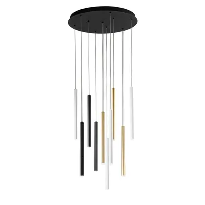 Sospensione moderna in ferro e diffusori oro, bianco e nero, 10 LED 50W, CCT, 50x200cm