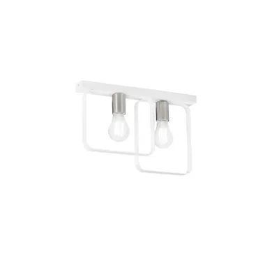 Plafoniera contemporanea bianca e argento in metallo, 2 luci E27, 41.5x27cm
