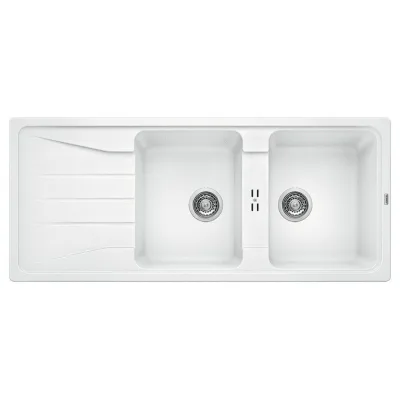 Blanco Lavello due vasche con gocciolatoio SONA 8 S 1519701 finitura bianco da 116x50 cm - Sopratop
