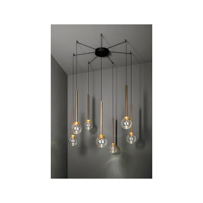 Bonaldo Lampada a sospensione 7 luci Sofì in metallo ottone brunito e vetro ambrato