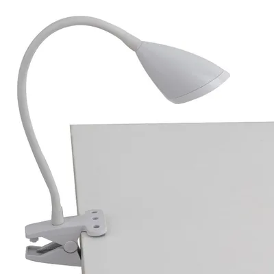 Lampada da tavolo in metallo bianco con pinza e diffusore orientabile, 1 LED 3.7W, 9.5x33cm