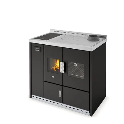 Eva Calòr Termocucina a legna con ACS integrato WANDA 9016045000 finitura nero texture