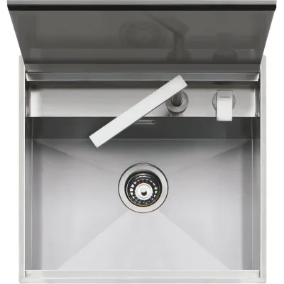 Barazza Lavello una vasca LAB COVER 1LLB60 finitura inox satinato da 57x51 cm Con coperchio e miscelatore