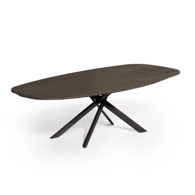Ozzio Tavolo fisso 4x4 art. T241 con struttura in metallo e piano ovale intarsiato a scelta da 260x120 cm