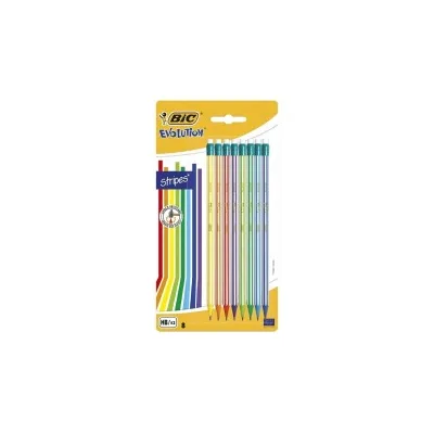 Bic Evolution Stripes Confezione da 8 matite esagonali in grafite con gomma Piombo HB ultra resistente