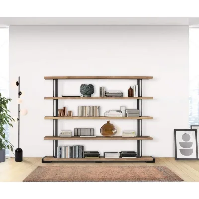 Altacorte Libreria fissa monofacciale Eco Layout 1 con struttura in ferro e ripiani in legno da 200 cm e h. 160 cm