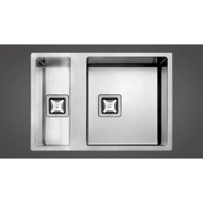 Fulgor Lavello due vasche P2B 5545 Q F SF R finitura acciaio inox da 55.5x45 cm