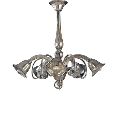 Lampadario elegante in vetro champagne, 5 luci E14, 72x65cm