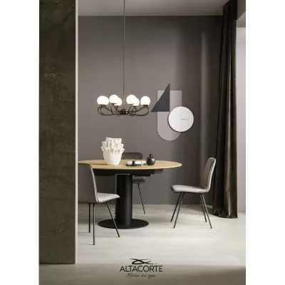 Altacorte Tavolo rotondo allungabile Orby con struttura in ferro e piano a scelta da 125(185)x125 cm - 1 allunga