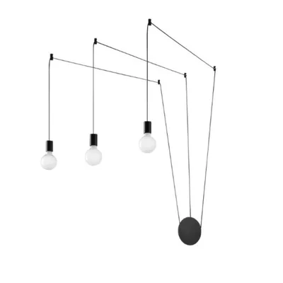 Plafoniera moderna in metallo nero, cavo regolabile, 3 lampadine E27, 19x500cm