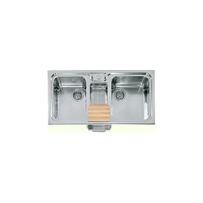 Alpes Lavello semifilo a due vasche F 599/2V1B-E con bacinella in acciaio inox da 99x51 cm