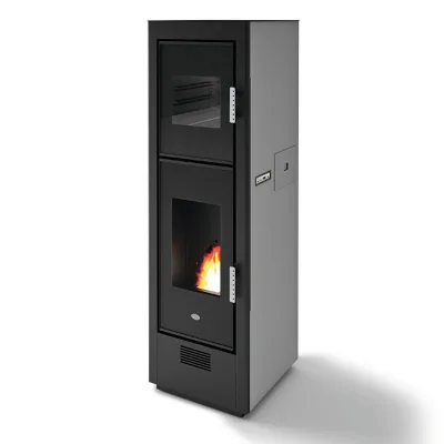 Eva Calòr Forno a pellet ventilato canalizzabile BISCOTTO 901671500 finitura alluminio/ nero
