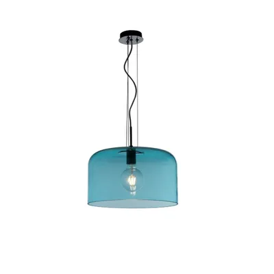 Lampadario a sospensione in vetro soffiato blu turchese, lampadina E27, 30x150cm